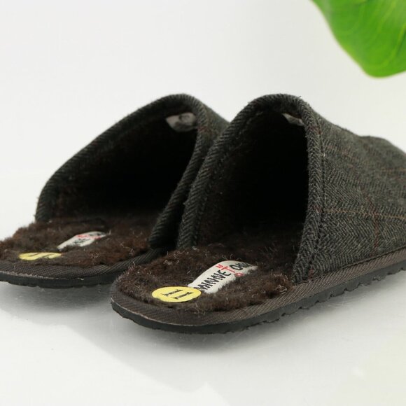 Minnetonka Mens Slipper Size 11 Dark Gray Wool Ghingham Plaid Sherpa Lined Shoe - Picture 6 of 12
